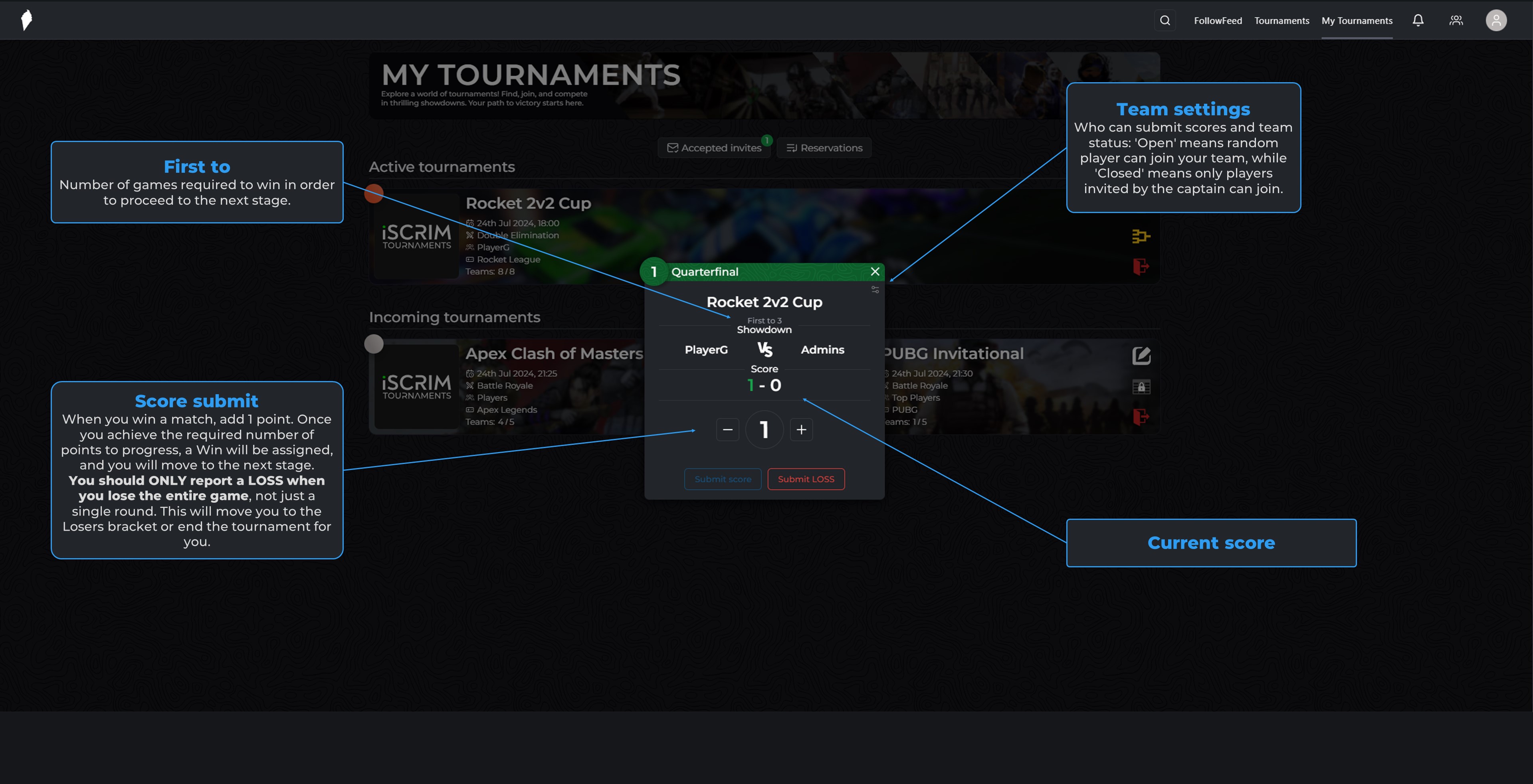 Single / Double elimination score submit