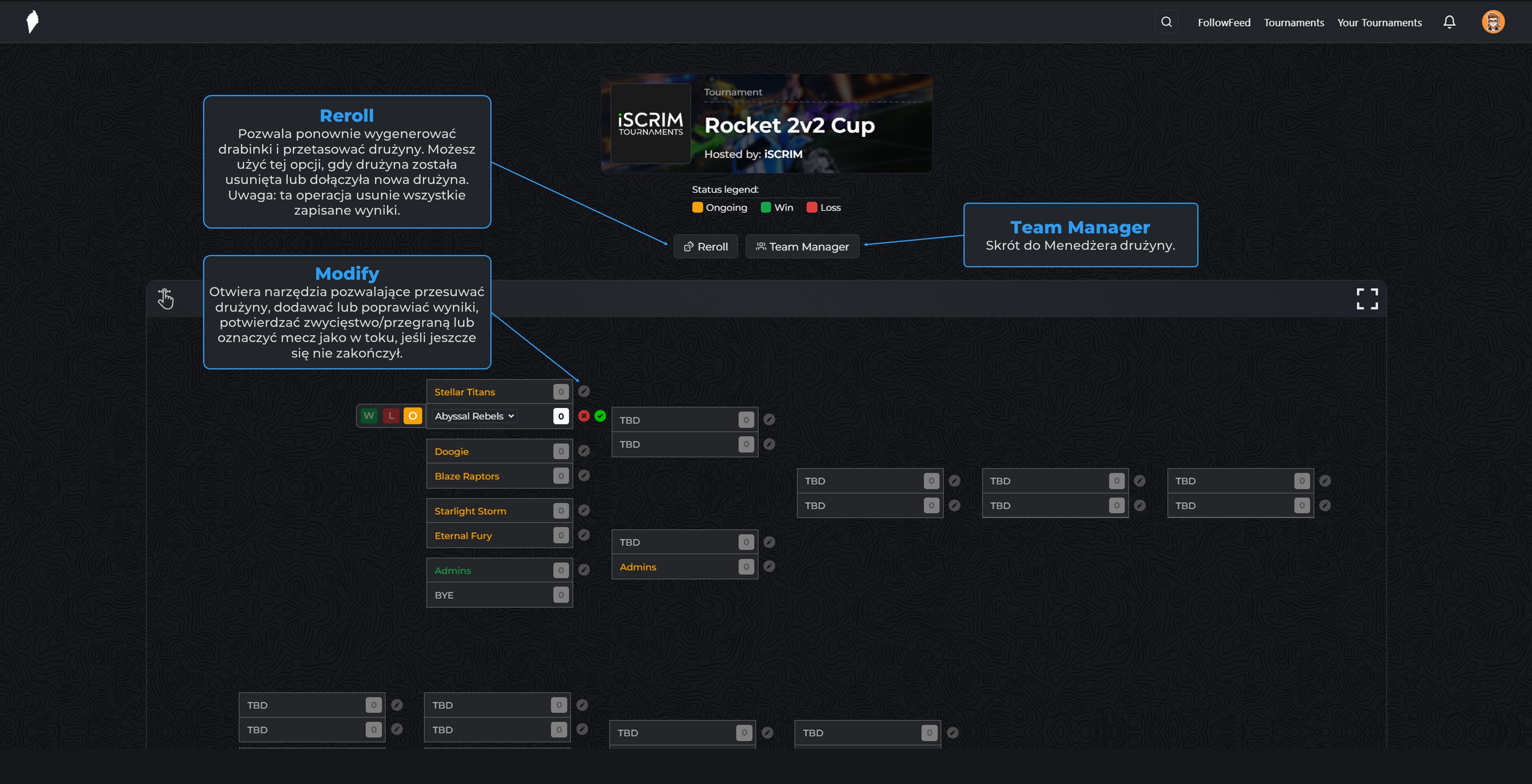Manage Bracket tournament