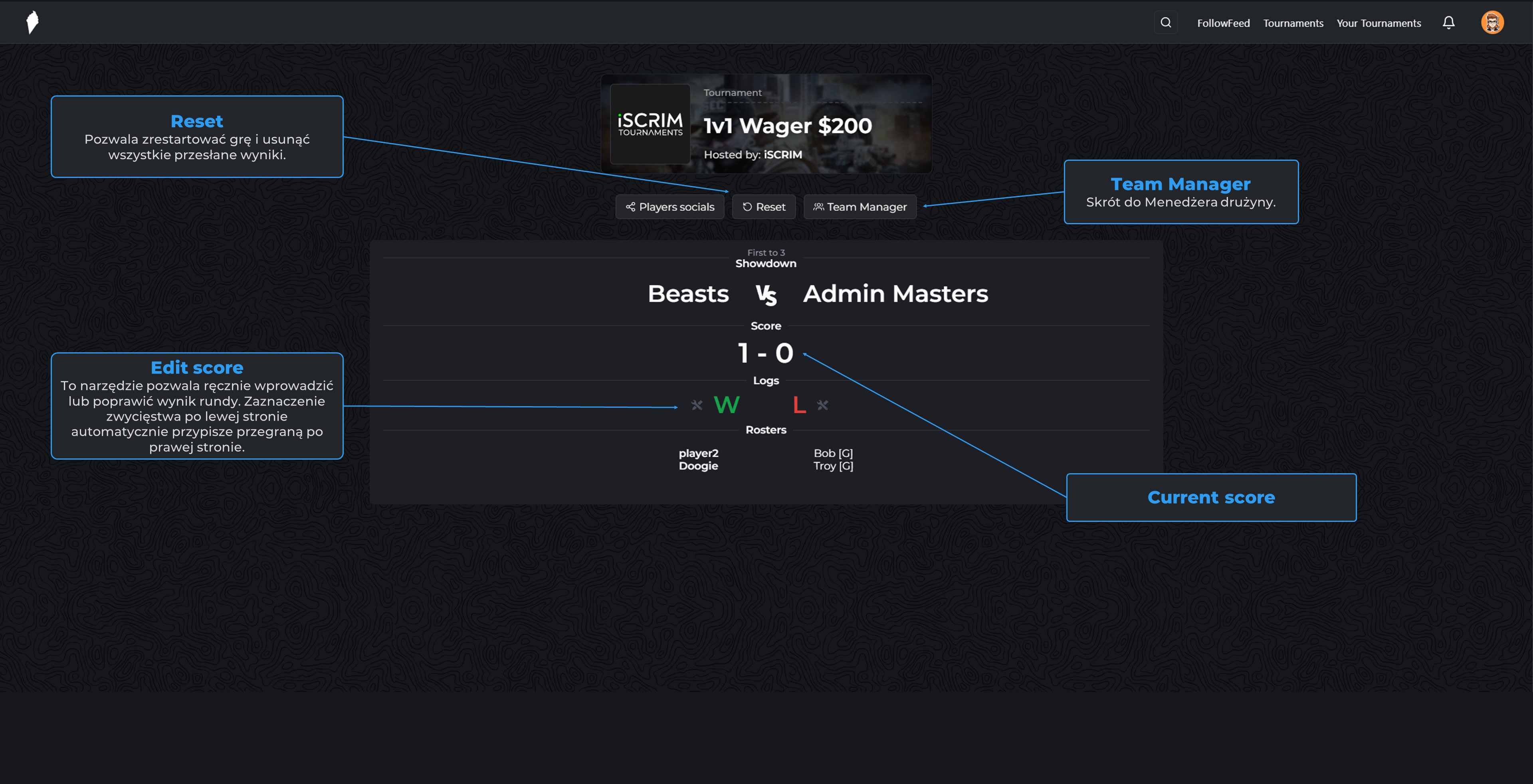 Manage Bracket tournament